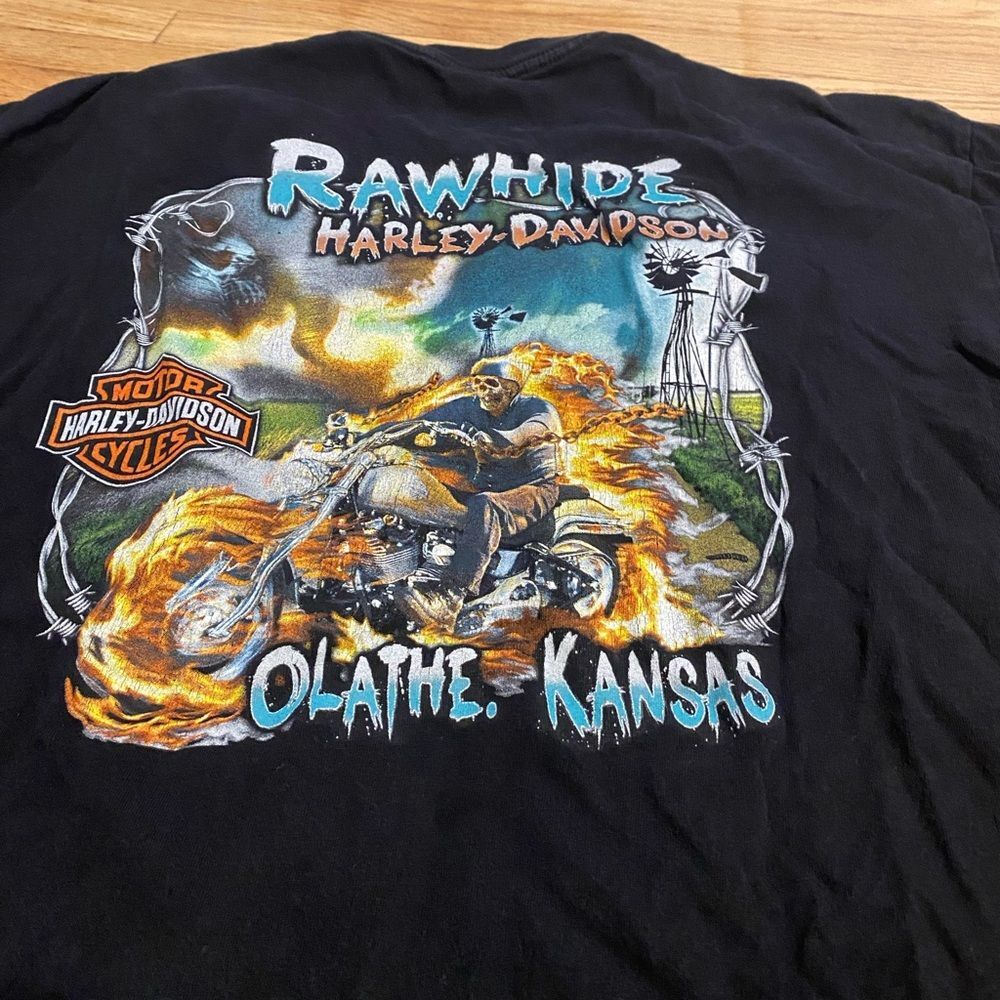 Harley-Davidson Men XL Black Graphic short sleeve T-Shirt Olath Kansas Rawhide